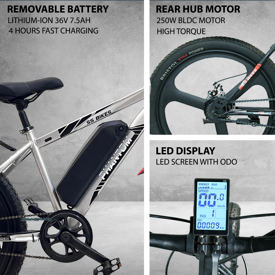 SS Bikes Phantom – 250W Motor | Up to 75 km Range | 36V Battery | Dual Disc Brakes