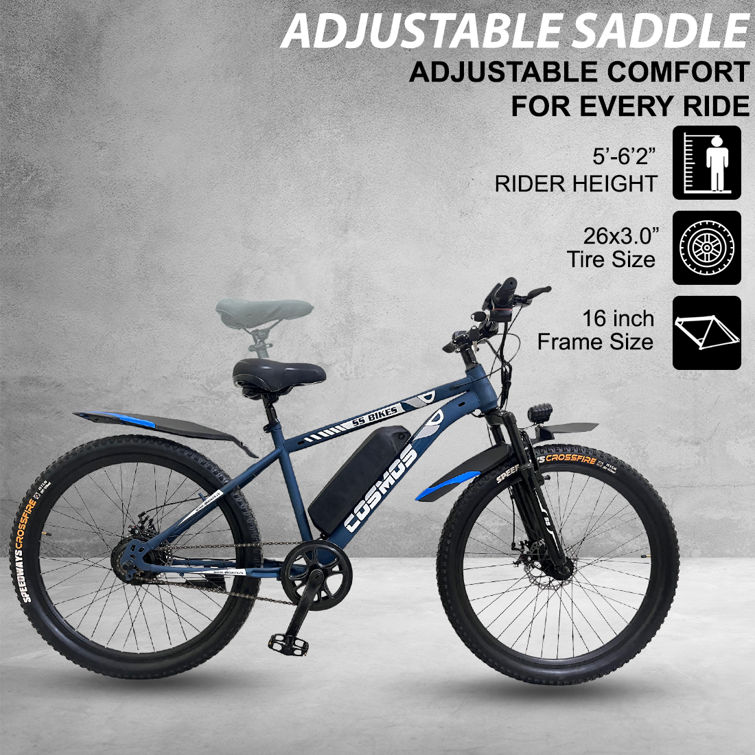 SS Bikes Cosmos Premium – 250W Motor | Upto 65 km Range | Dual Disc Brakes | 36V Battery