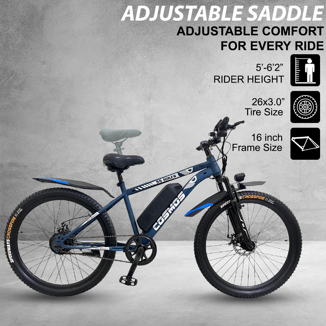 SS Bikes Cosmos Premium – 250W Motor | Upto 65 km Range | Dual Disc Brakes | 36V Battery