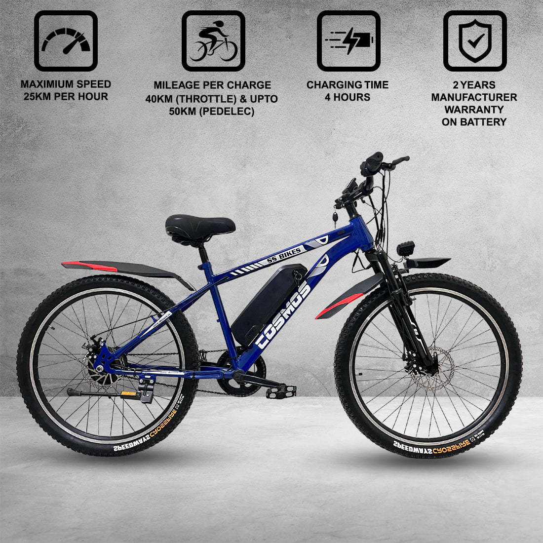 SS Bikes Cosmos Premium – 250W Motor | Upto 65 km Range | Dual Disc Brakes | 36V Battery