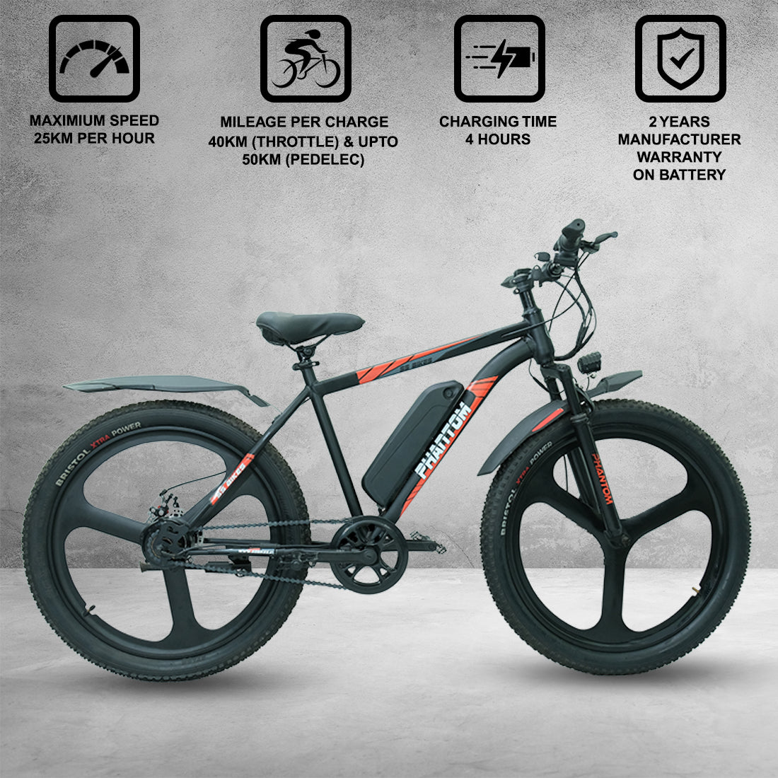 SS Bikes Phantom – 250W Motor | Up to 75 km Range | 36V Battery | Dual Disc Brakes