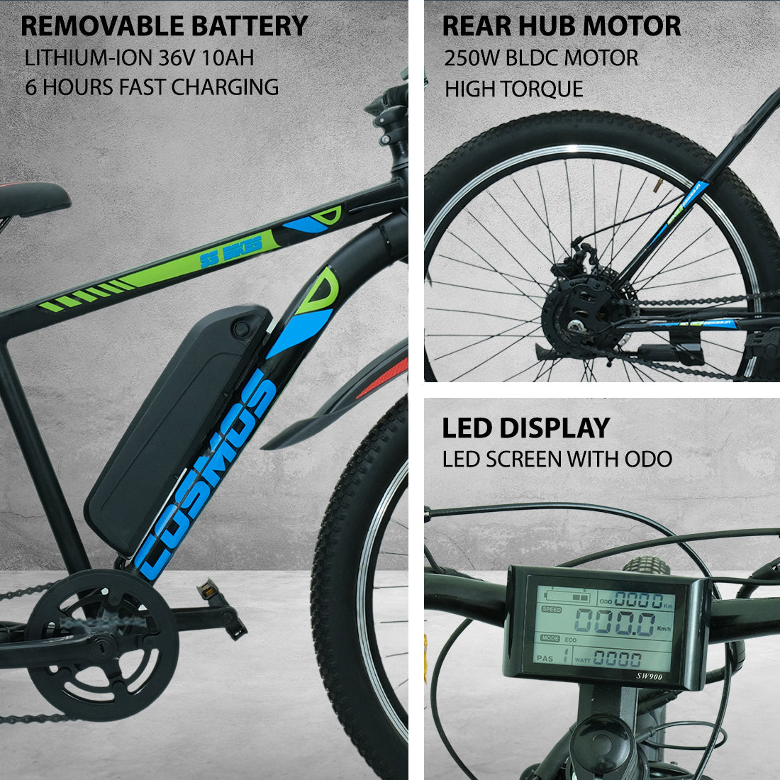 SS Bikes Cosmos Premium – 250W Motor | Upto 65 km Range | Dual Disc Brakes | 36V Battery