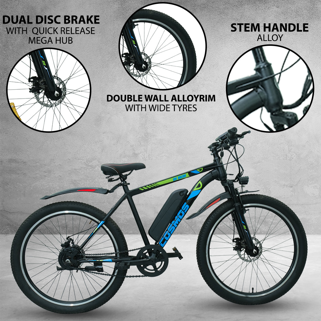 SS Bikes Cosmos Premium – 250W Motor | Upto 65 km Range | Dual Disc Brakes | 36V Battery
