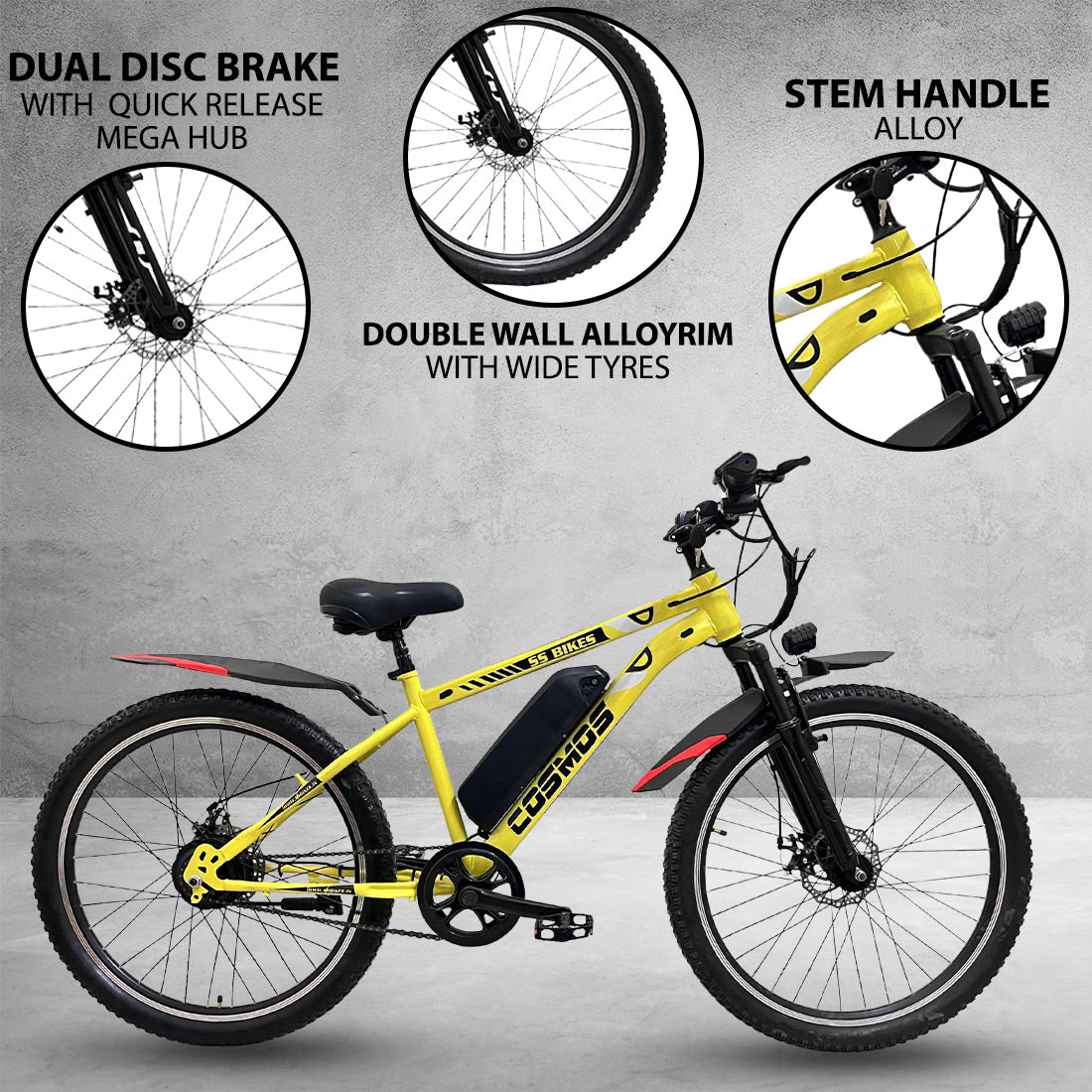 SS Bikes Cosmos Premium – 250W Motor | Upto 65 km Range | Dual Disc Brakes | 36V Battery
