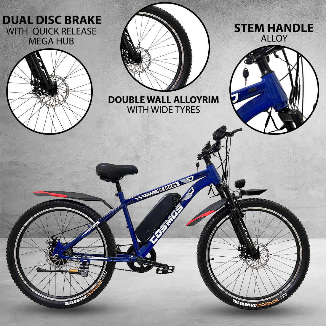 SS Bikes Cosmos Premium – 250W Motor | Upto 65 km Range | Dual Disc Brakes | 36V Battery