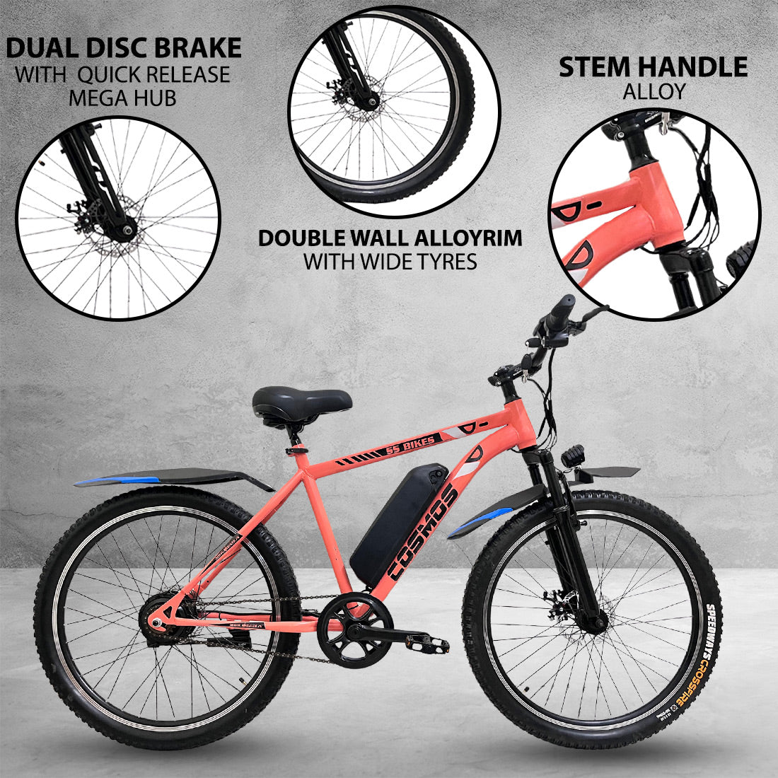 SS Bikes Cosmos Premium – 250W Motor | Upto 65 km Range | Dual Disc Brakes | 36V Battery