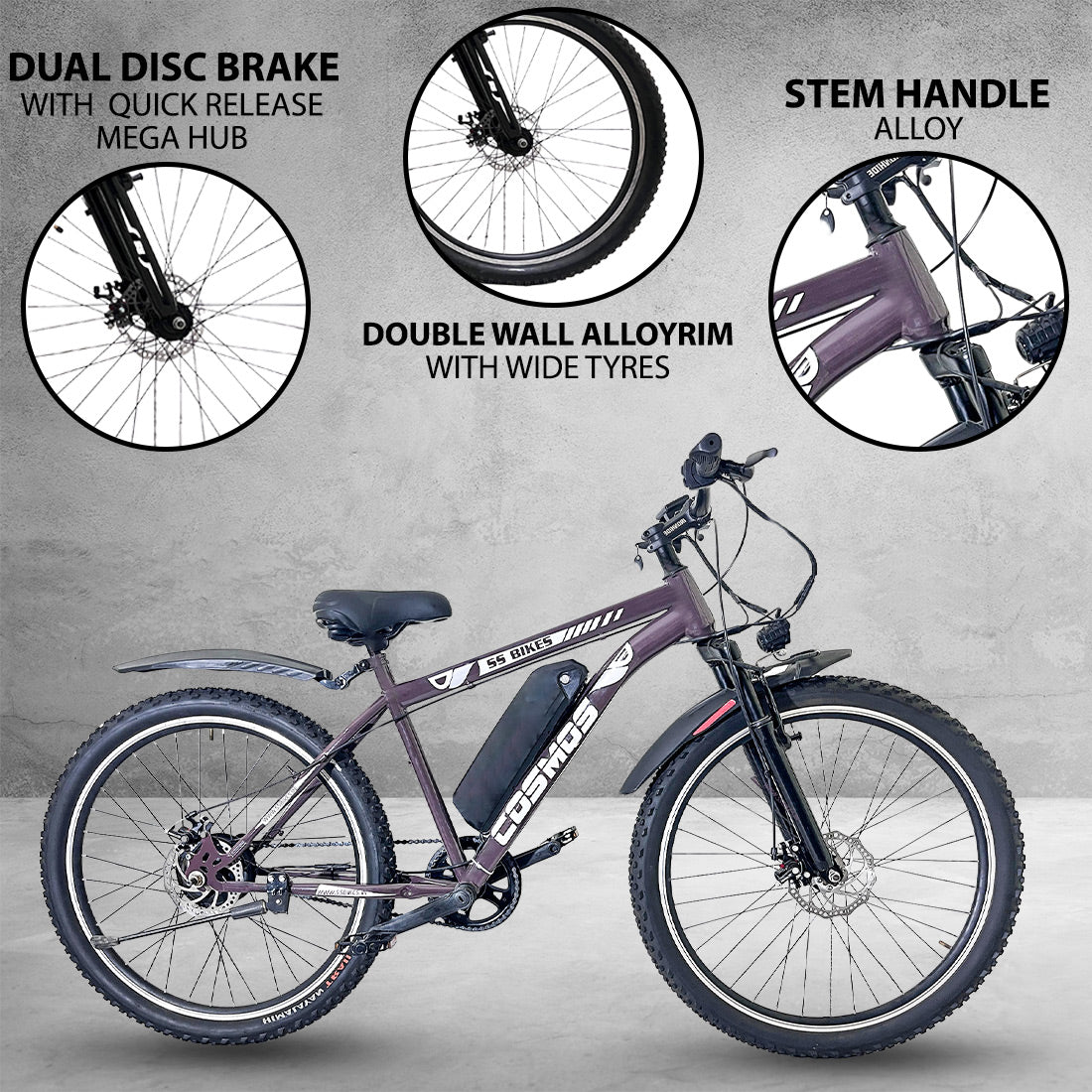 SS Bikes Cosmos Premium – 250W Motor | Upto 65 km Range | Dual Disc Brakes | 36V Battery