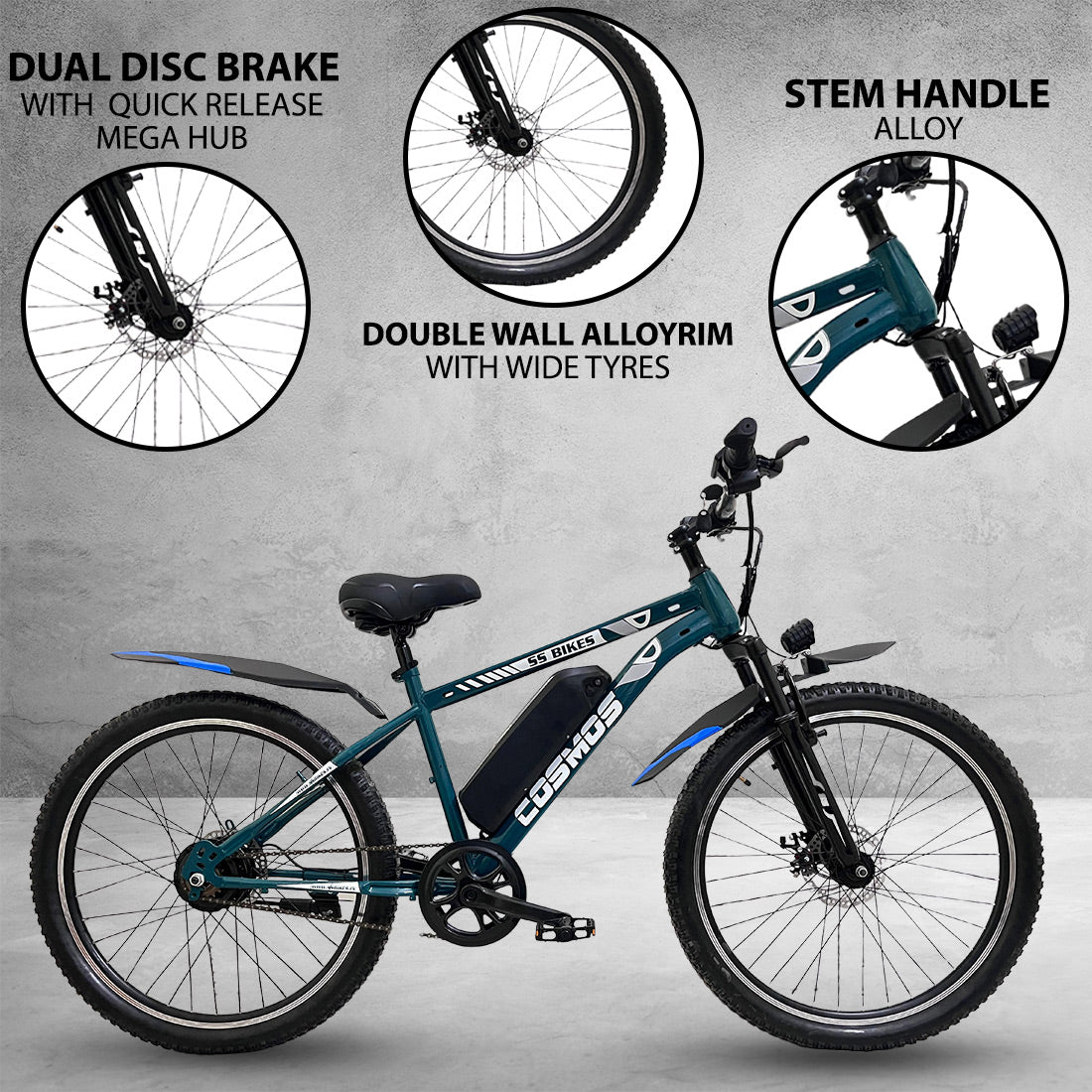 SS Bikes Cosmos Premium – 250W Motor | Upto 65 km Range | Dual Disc Brakes | 36V Battery