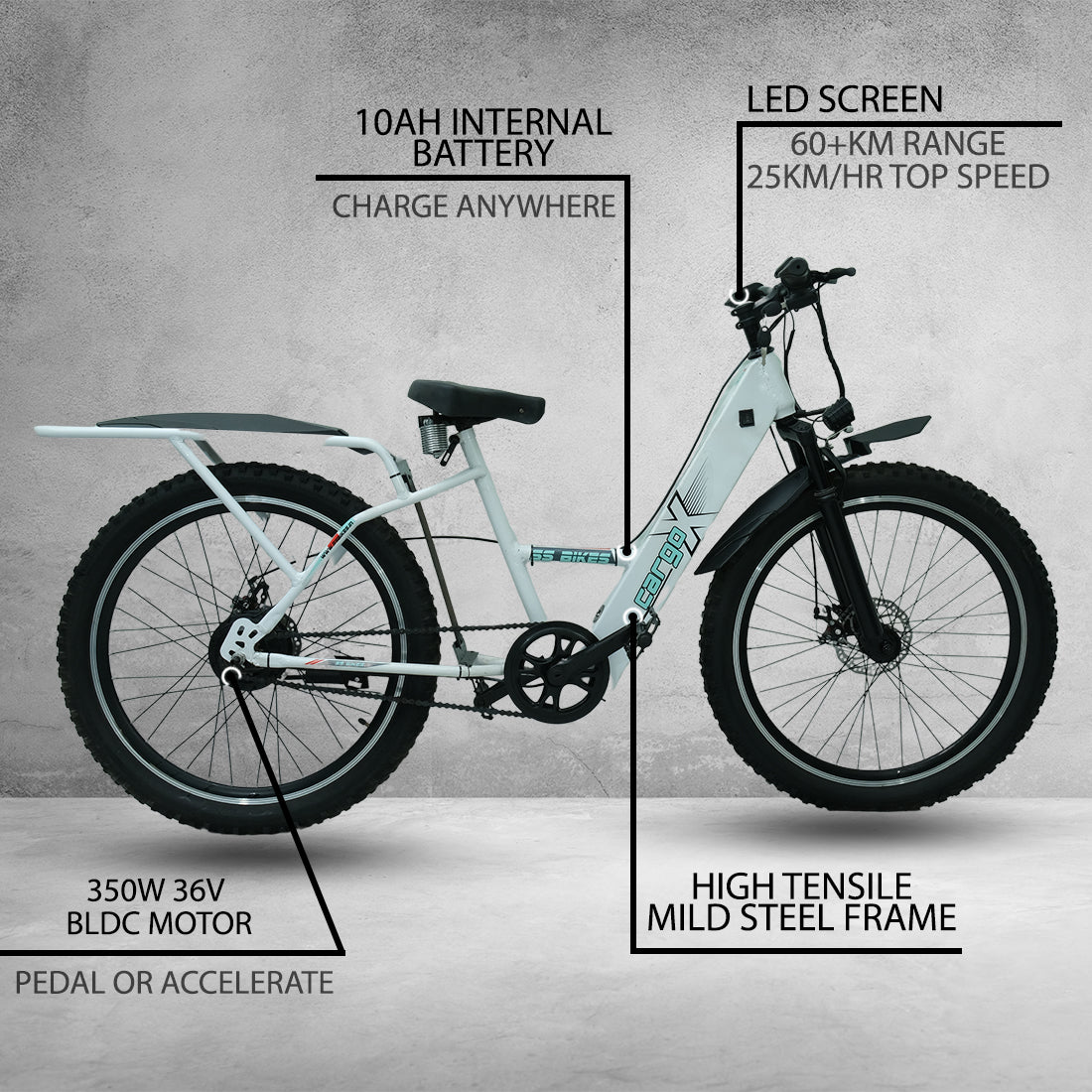 SS Bikes CargoX – 350W Motor | 50-115+ km Range | 36V Battery | Ideal for Delivery