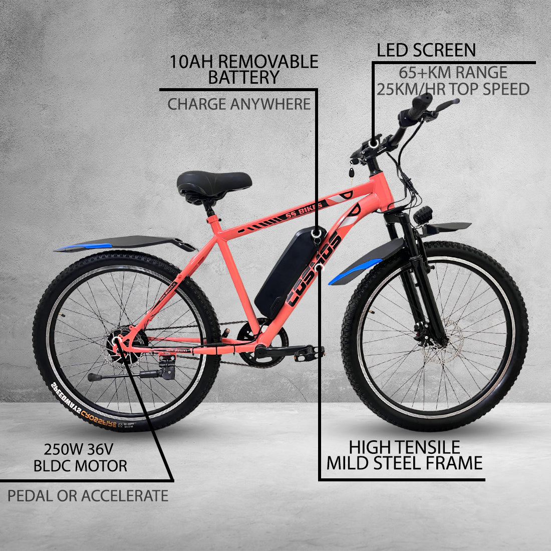 SS Bikes Cosmos Premium – 250W Motor | Upto 65 km Range | Dual Disc Brakes | 36V Battery