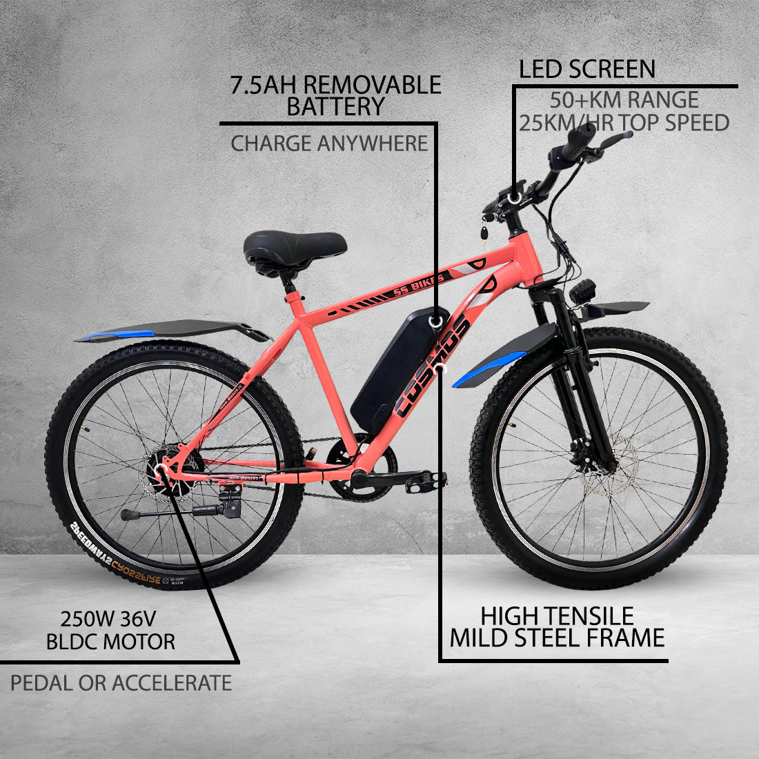 SS Bikes Cosmos Premium – 250W Motor | Upto 65 km Range | Dual Disc Brakes | 36V Battery