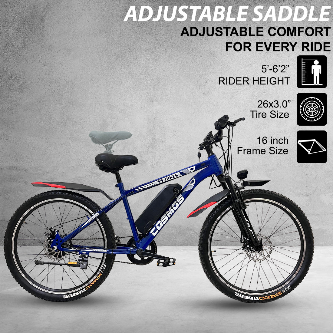 SS Bikes Cosmos Premium – 250W Motor | Upto 65 km Range | Dual Disc Brakes | 36V Battery