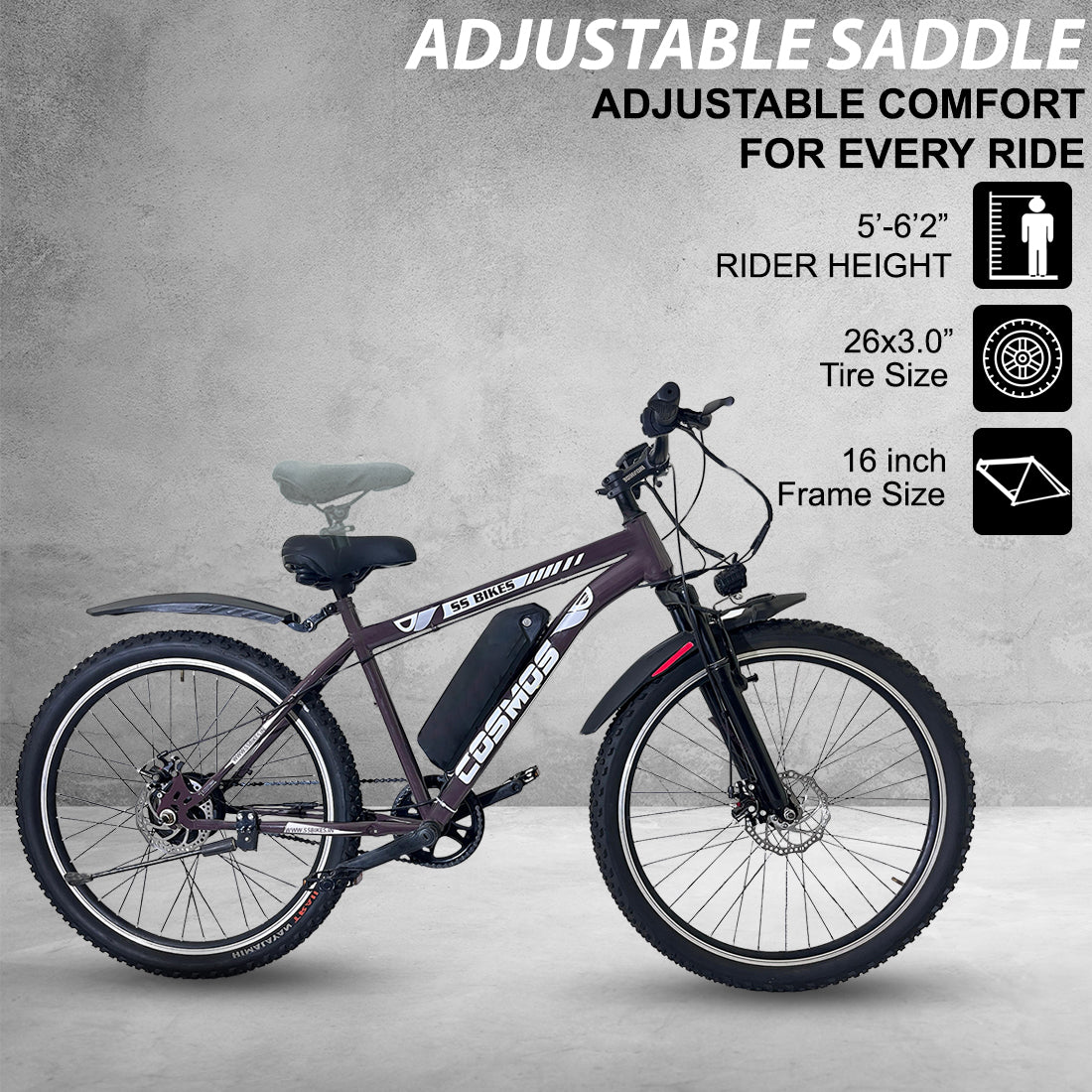 SS Bikes Cosmos Premium – 250W Motor | Upto 65 km Range | Dual Disc Brakes | 36V Battery