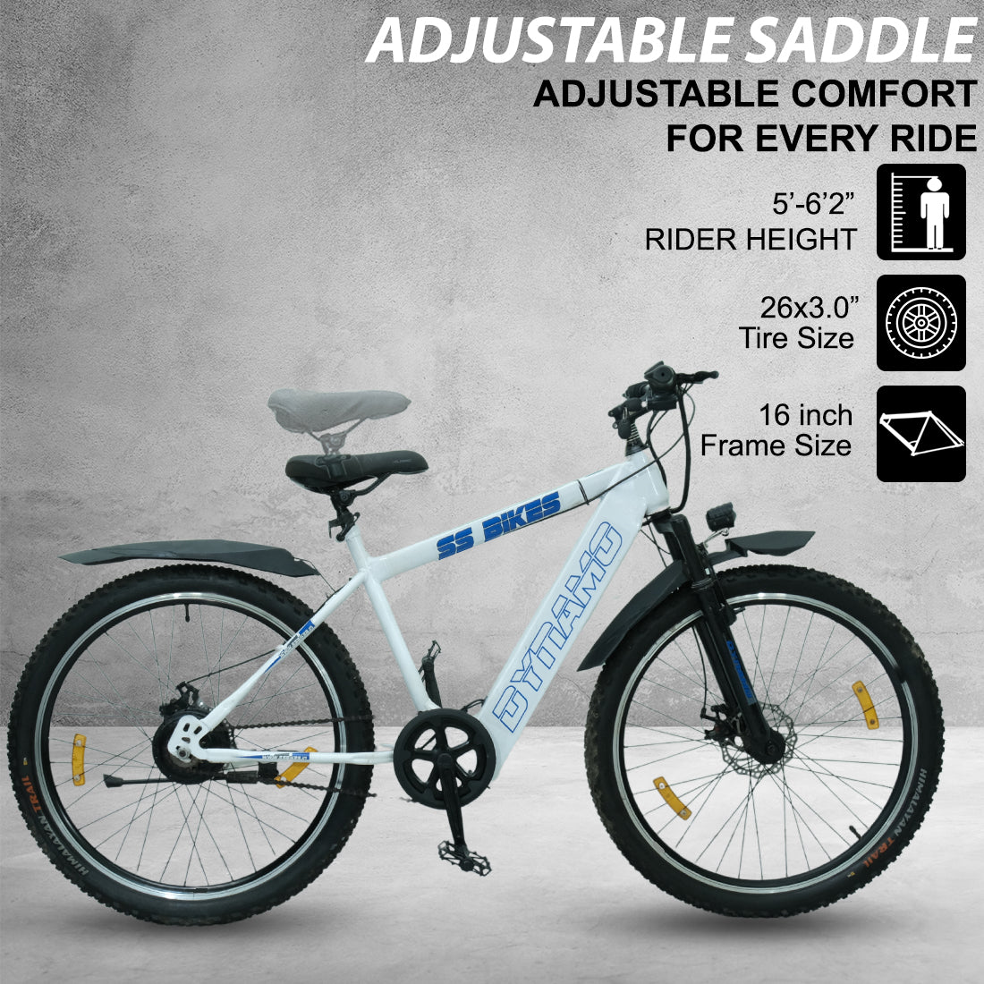 SS Bikes Dynamo – 250W Motor | 55+ km Throttle Range | 36V Battery | Dual Disc Brakes