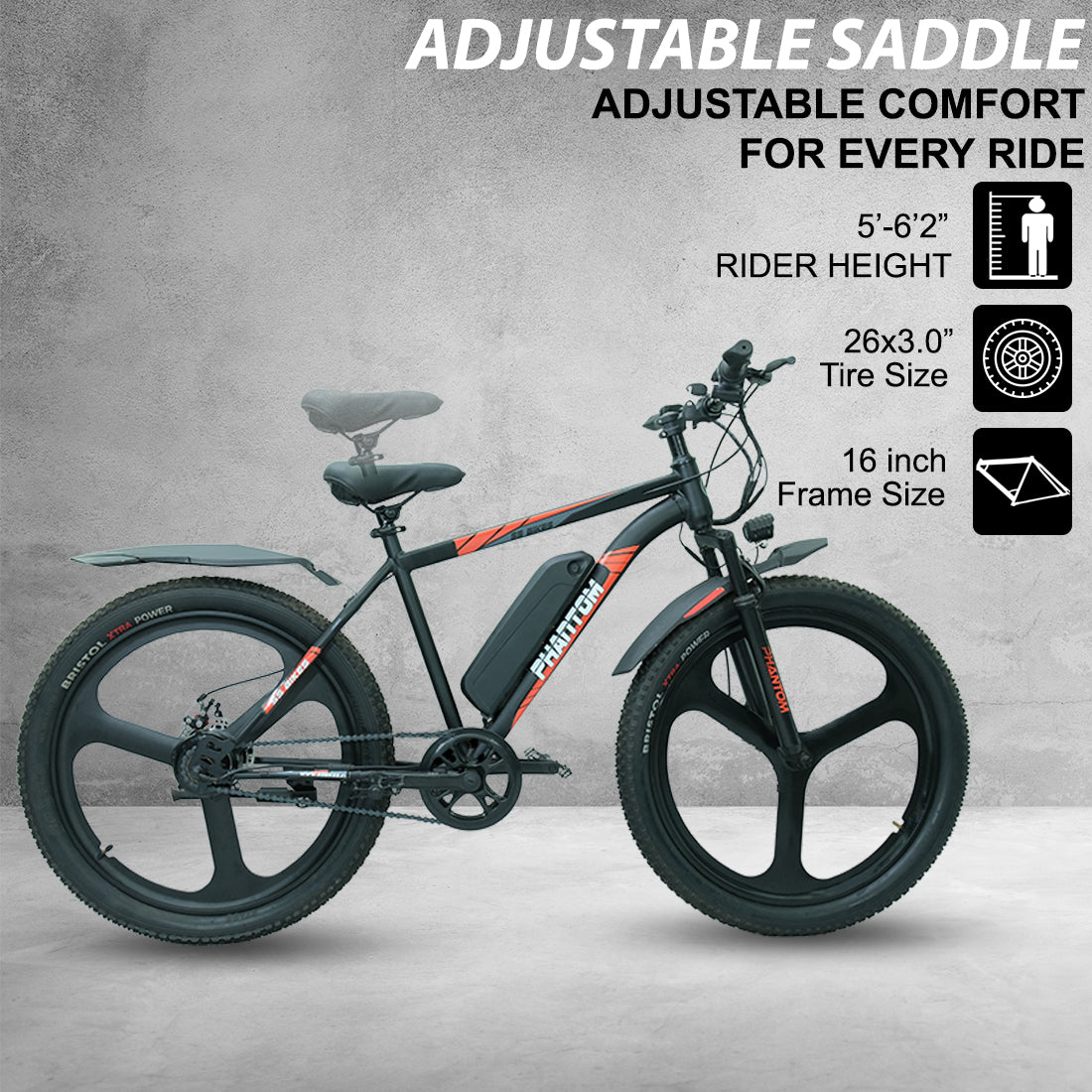 SS Bikes Phantom – 250W Motor | Up to 75 km Range | 36V Battery | Dual Disc Brakes