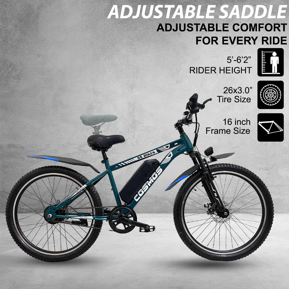 SS Bikes Cosmos Premium – 250W Motor | Upto 65 km Range | Dual Disc Brakes | 36V Battery