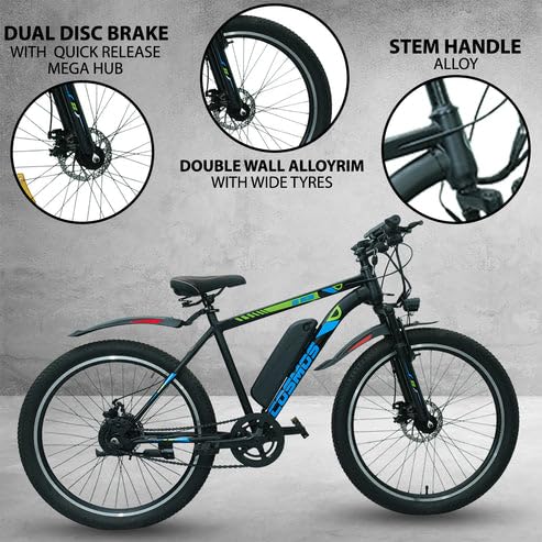 SS Bikes Cosmos Classic Electric Bicycle for Adults | 250W BLDC Motor, 36V/5.8Ah Battery, Upto 50 Km Range, Dual Disc Brakes, MTB-Style Unisex Frame, 26- Inch Tyres E-Bike for Men & Women