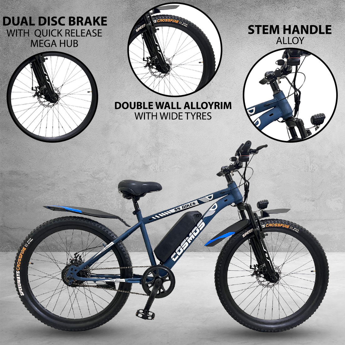 SS Bikes Cosmos Premium – 250W Motor | Upto 65 km Range | Dual Disc Brakes | 36V Battery