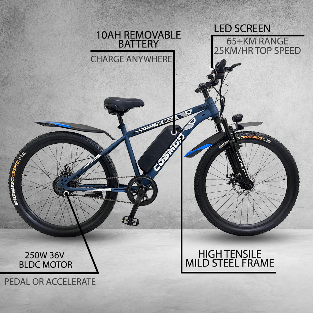 SS Bikes Cosmos Premium – 250W Motor | 35+ km Range | Dual Disc Brakes | 36V / 7.8Ah Battery