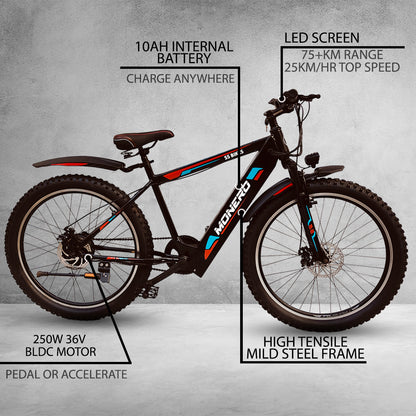 SS Bikes Monero LR – 250W Motor | 65+ km Range | 36V Internal Battery | Dual Disc Brakes