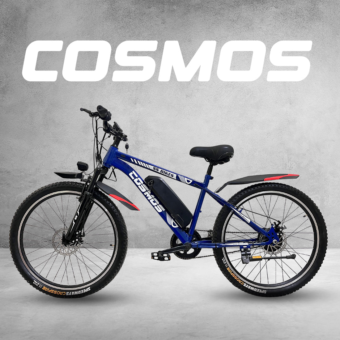 SS Bikes Cosmos Classic Electric Bicycle for Adults | 250W BLDC Motor, 36V/5.8Ah Battery, Upto 50 Km Range, Dual Disc Brakes, MTB-Style Unisex Frame, 26- Inch Tyres E-Bike for Men & Women