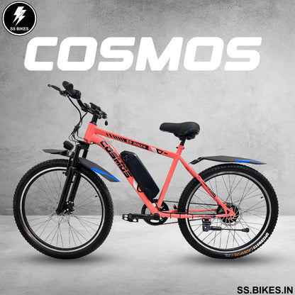 SS Bikes Cosmos Classic Electric Bicycle for Adults | 250W BLDC Motor, 36V/5.8Ah Battery, Upto 50 Km Range, Dual Disc Brakes, MTB-Style Unisex Frame, 26- Inch Tyres E-Bike for Men & Women