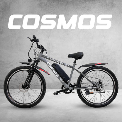 SS Bikes Cosmos Classic Electric Bicycle for Adults | 250W BLDC Motor, 36V/5.8Ah Battery, Upto 50 Km Range, Dual Disc Brakes, MTB-Style Unisex Frame, 26- Inch Tyres E-Bike for Men & Women