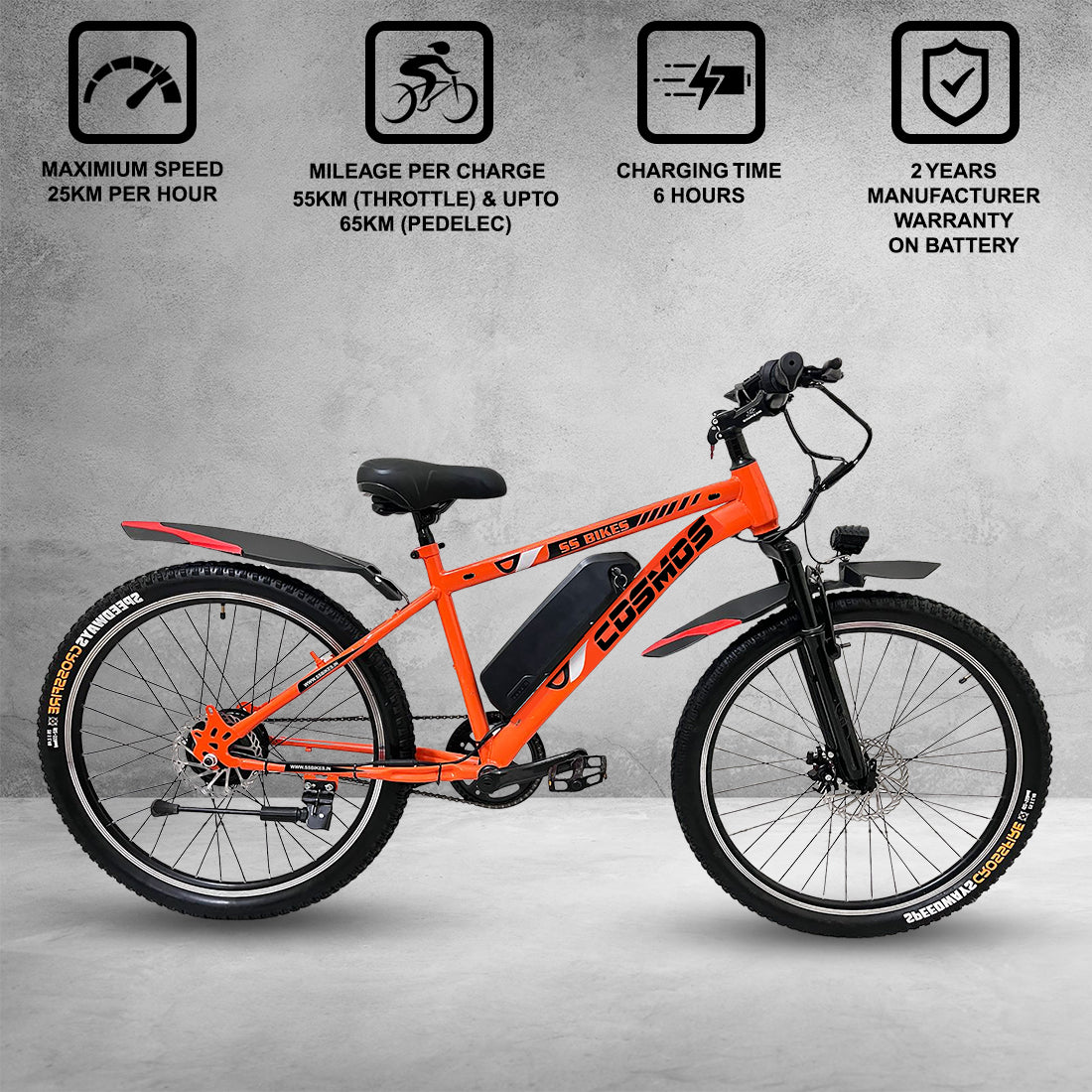 SS Bikes Cosmos Premium – 250W Motor | 35+ km Range | Dual Disc Brakes | 36V / 7.8Ah Battery