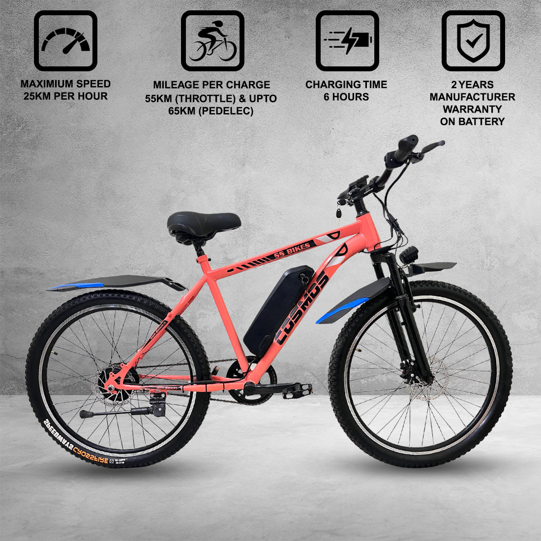 SS Bikes Cosmos LR – 250W Motor | Upto 65 km Range | Dual Disc Brakes | 36V Battery