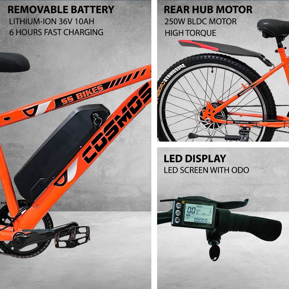 SS Bikes Cosmos Premium – 250W Motor | 35+ km Range | Dual Disc Brakes | 36V / 7.8Ah Battery