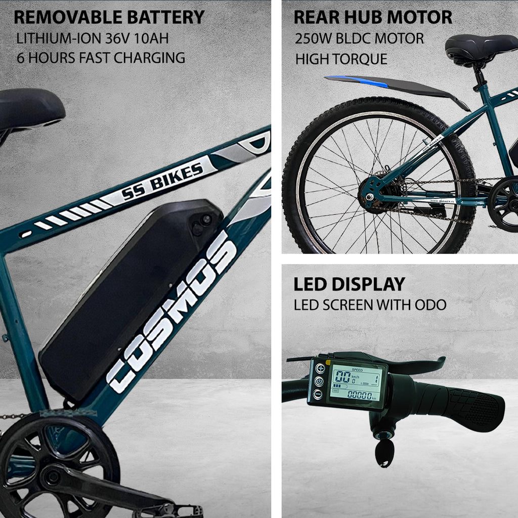 SS Bikes Cosmos Premium – 250W Motor | 35+ km Range | Dual Disc Brakes | 36V / 7.8Ah Battery