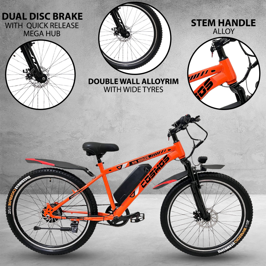 SS Bikes Cosmos Premium – 250W Motor | 35+ km Range | Dual Disc Brakes | 36V / 7.8Ah Battery