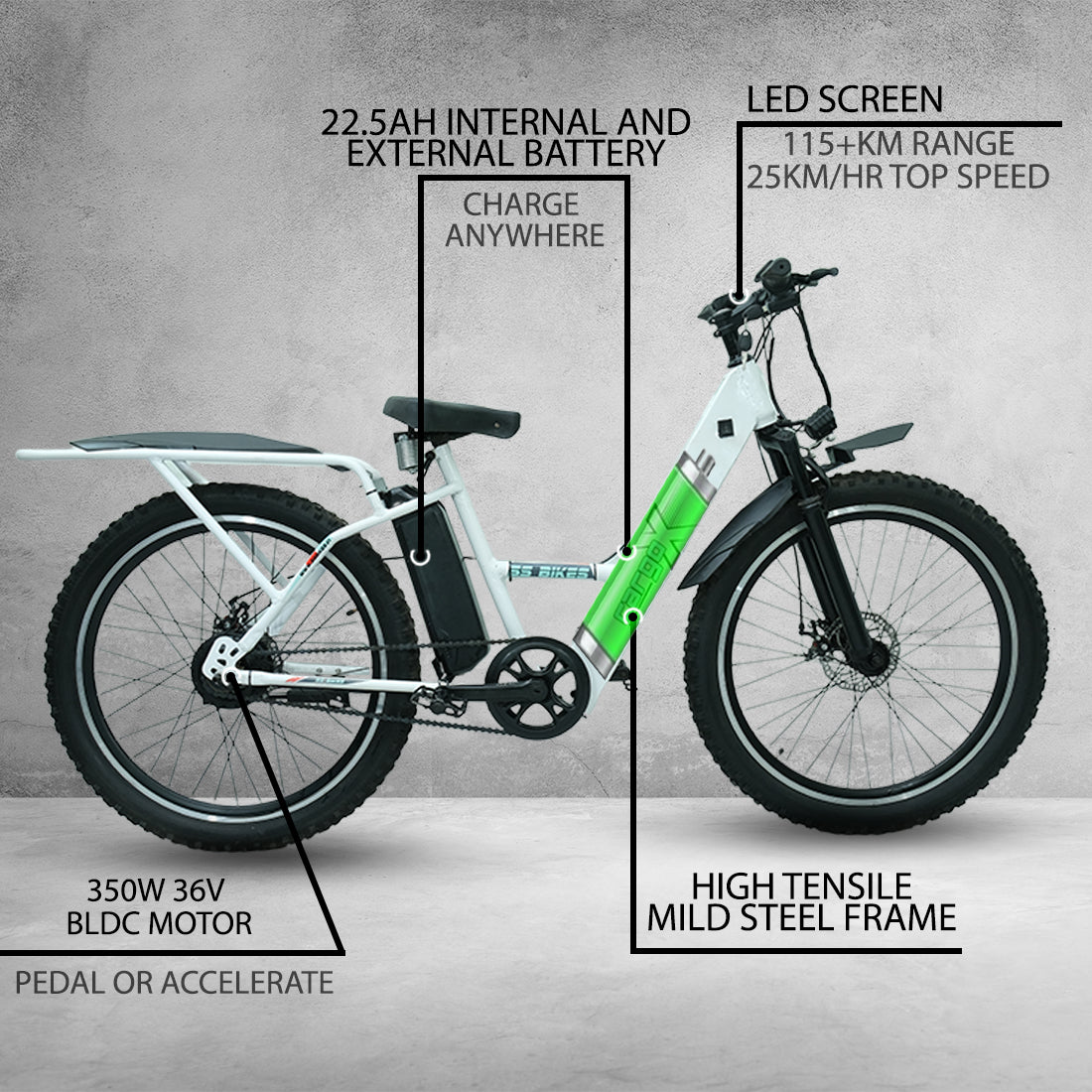 SS Bikes CargoX – 350W Motor | 35-100+ km Range | 36V Battery | Ideal for Delivery