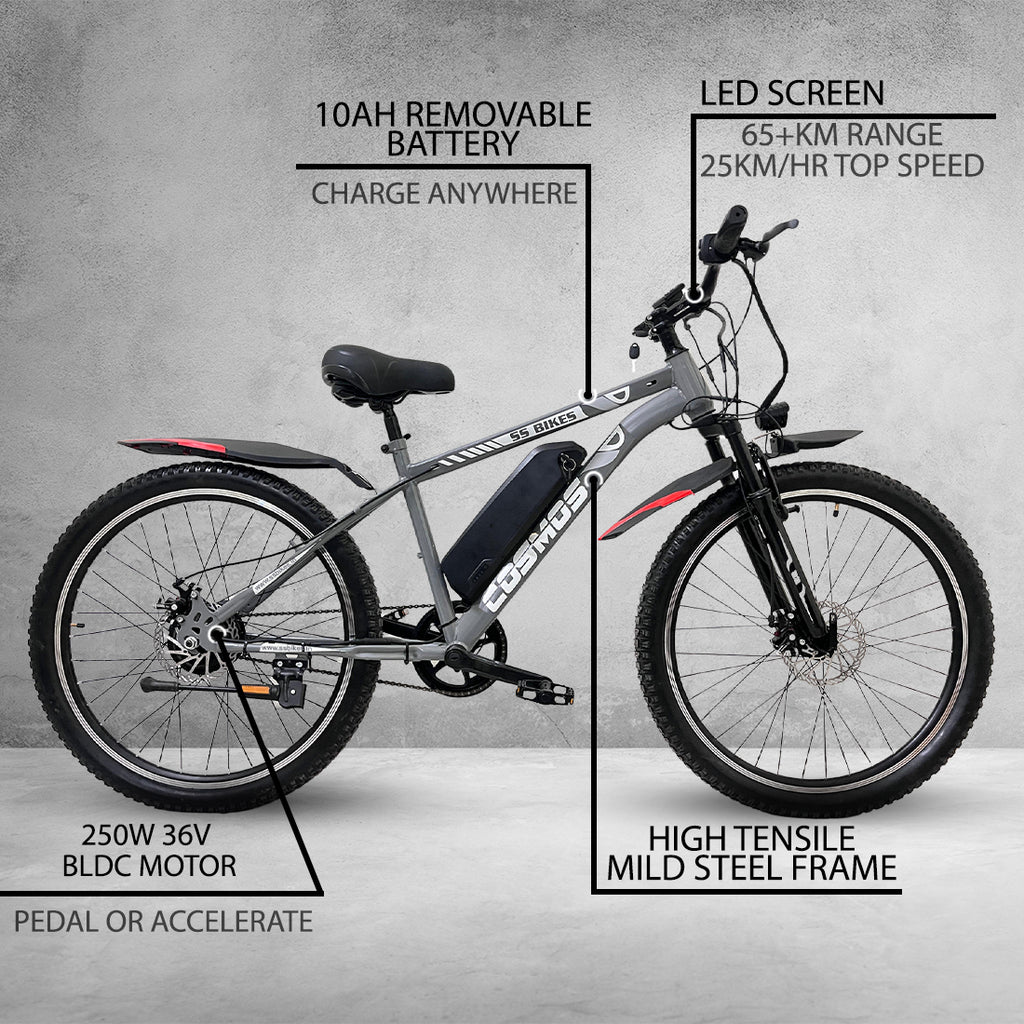 SS Bikes Cosmos Premium – 250W Motor | 35+ km Range | Dual Disc Brakes | 36V / 7.8Ah Battery