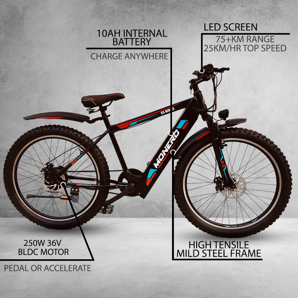 SS Bikes Monero Premium – 250W Motor | 35+ km Range | 36V / 7.8Ah Internal Battery | Dual Disc Brakes