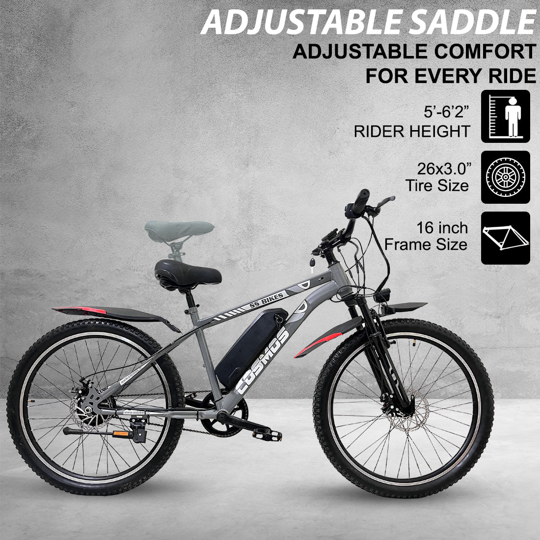 SS Bikes Cosmos Premium – 250W Motor | 35+ km Range | Dual Disc Brakes | 36V / 7.8Ah Battery